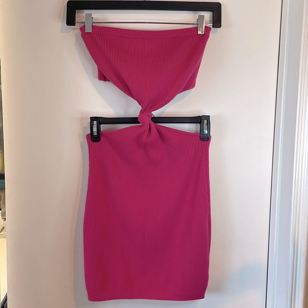 EUC Pink Ribbed Strapless Mini Dress With Cutout sides